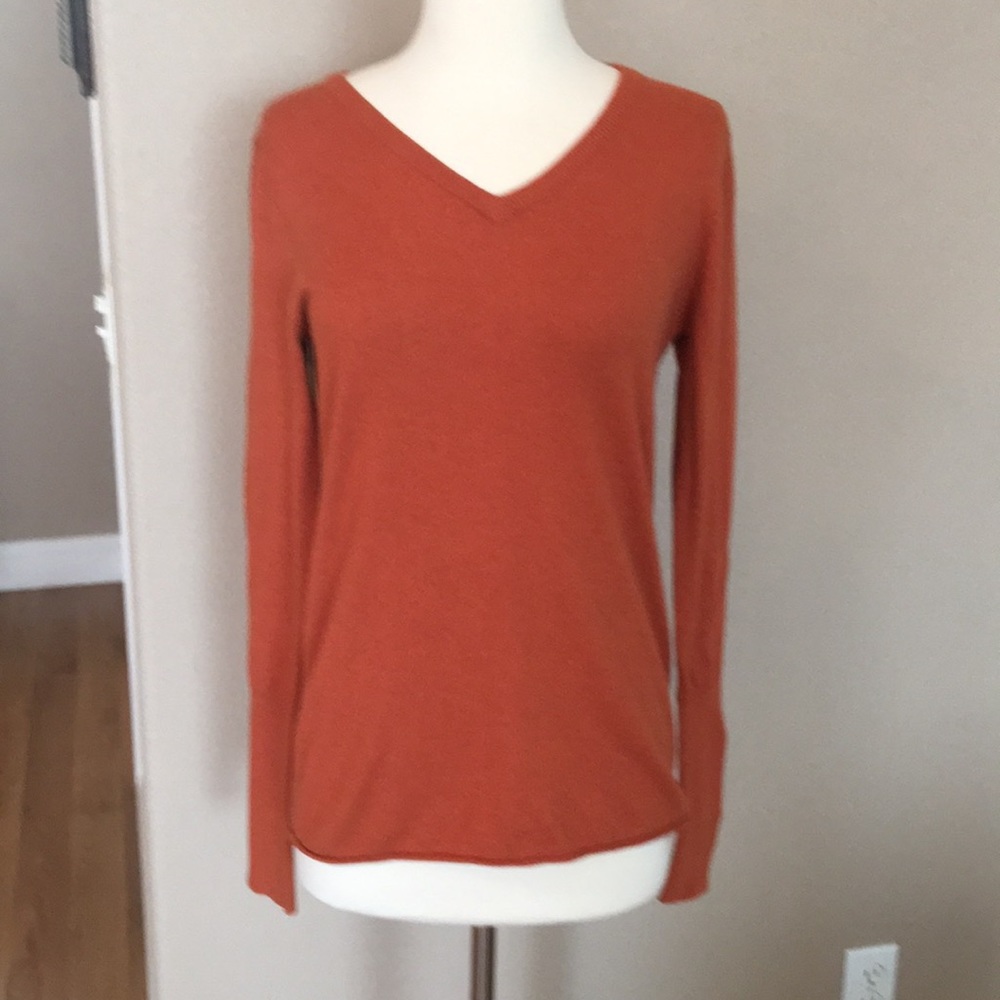 Rust long sleeve V neck sweater
